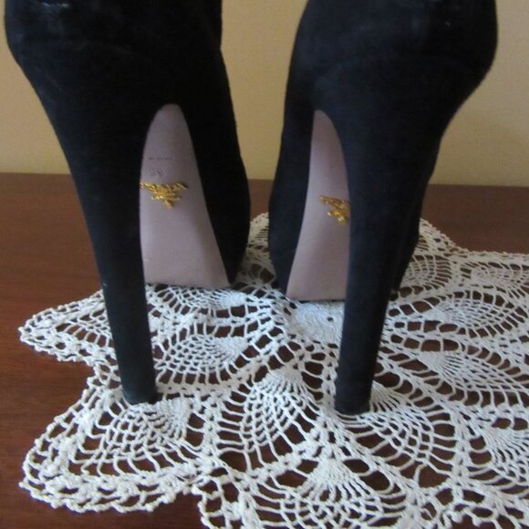 Prada Calzature Donna Open Toe Black Suede High Heel Booties in Size 39 or 8 US - Picture 4 of 8